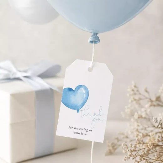 Blue Heart Minimal Thank You Balloon Tags