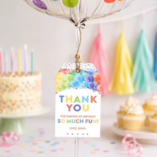 Rainbow Party Thank You Balloon Tags