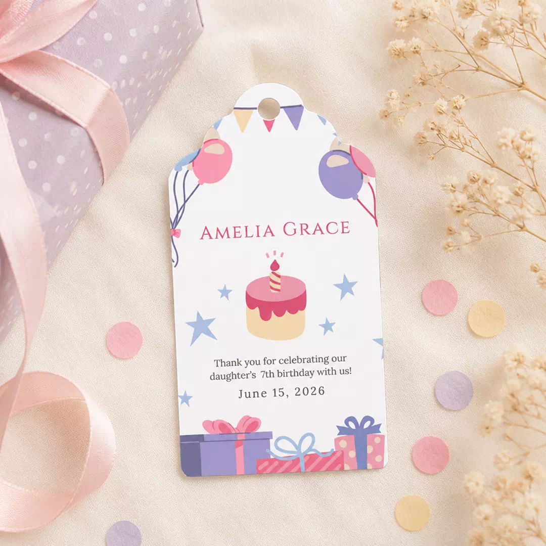 Pastel Birthday Cake Personalized Balloon Tags - Image 2