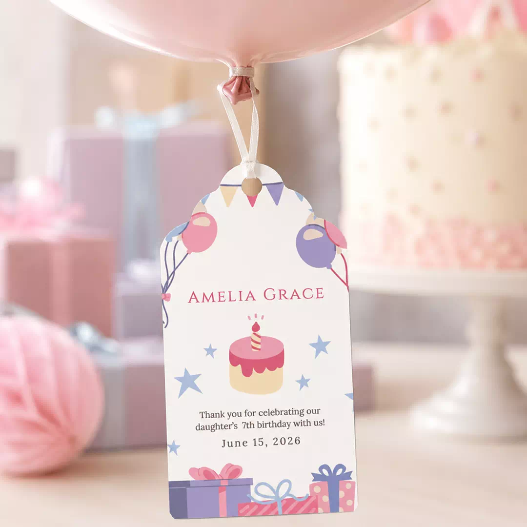 Pastel Birthday Cake Personalized Balloon Tags