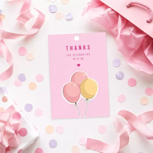 Pink Balloon Thank You Tags