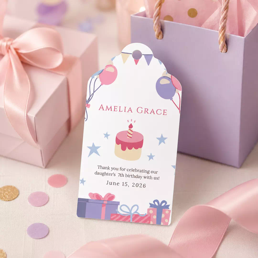 Pastel Birthday Cake Personalized Balloon Tags - Image 4