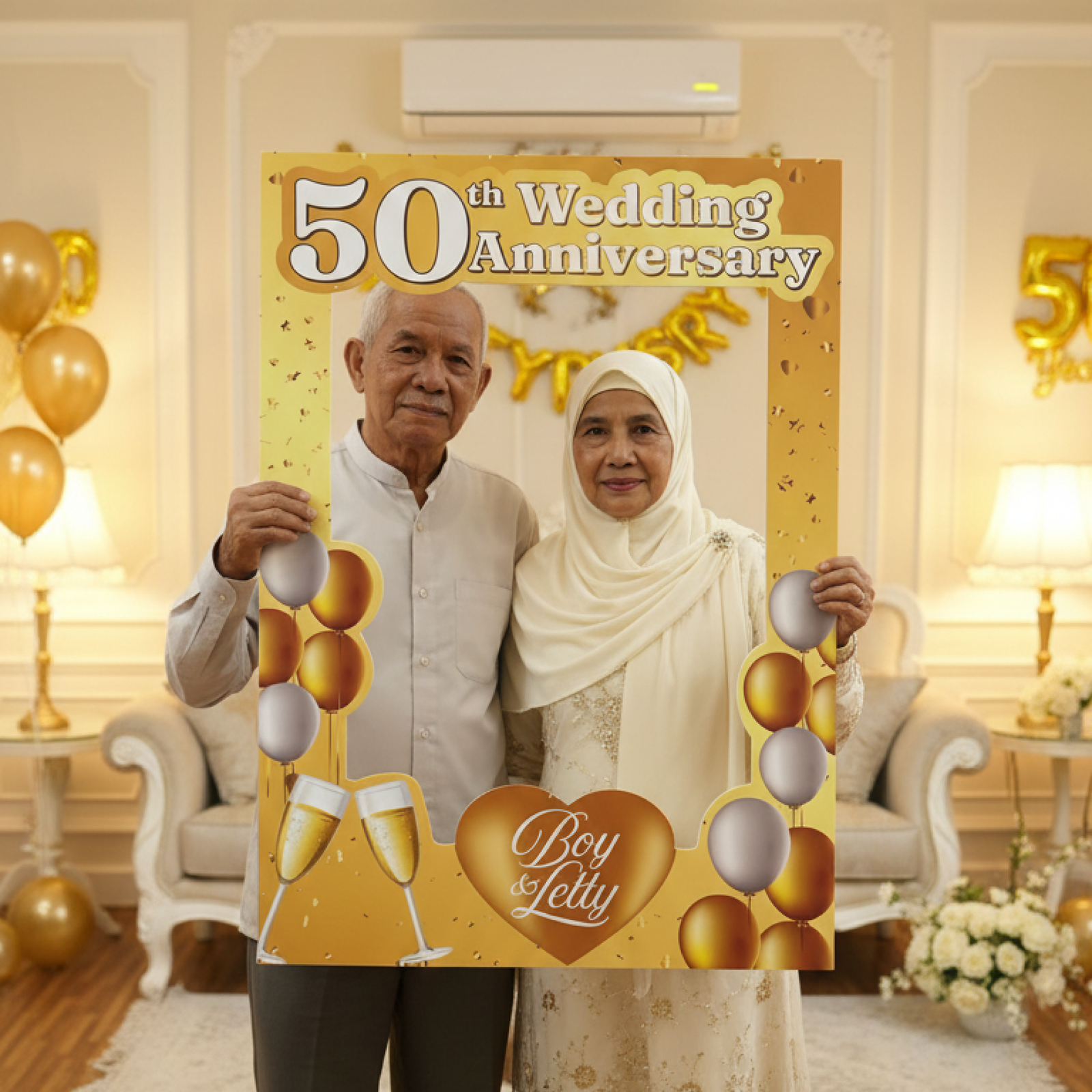 Golden 50th Wedding Anniversary Personalised Selfie Frame - Image 4