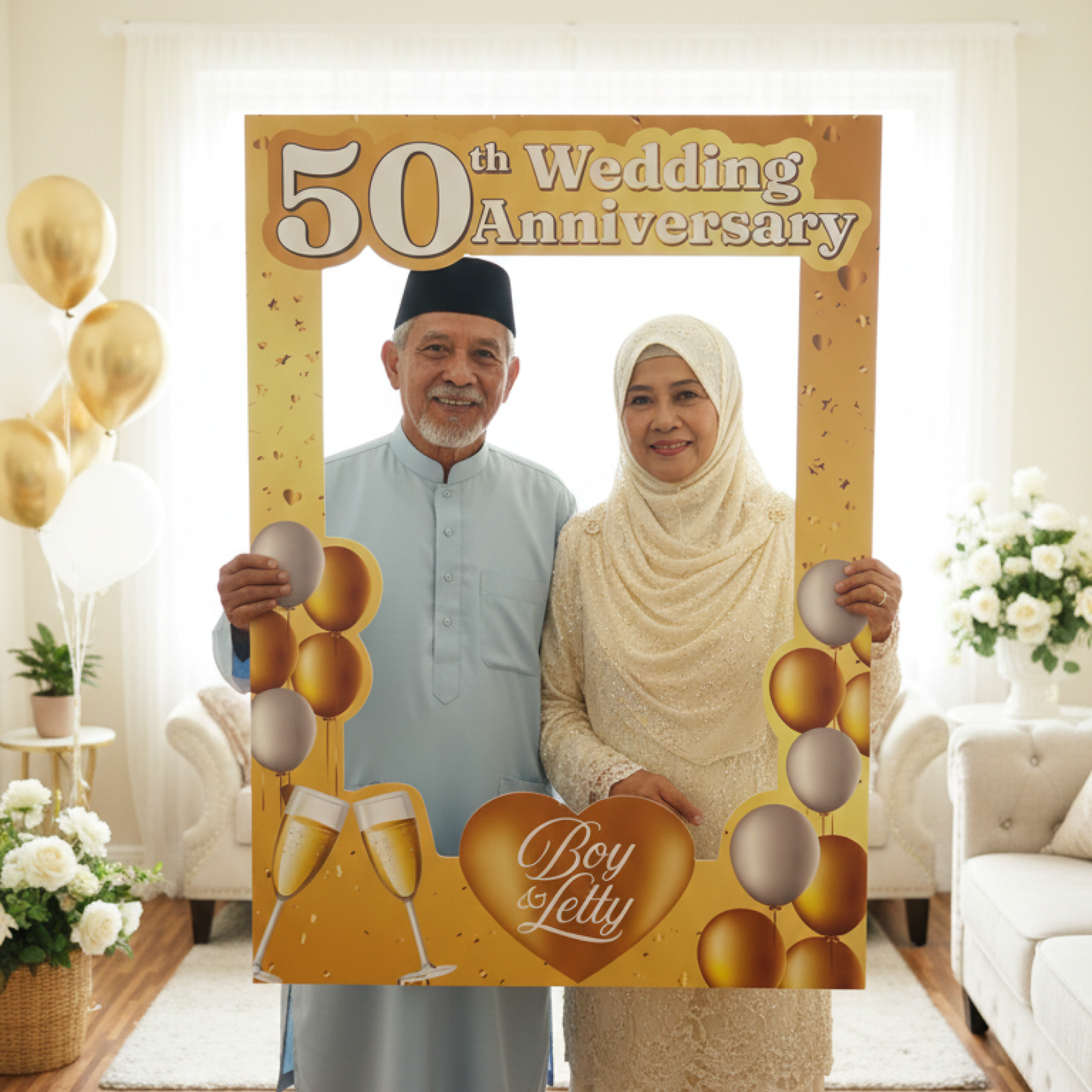 Golden 50th Wedding Anniversary Personalised Selfie Frame - Image 2