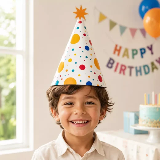 Confetti Dot Orange Pom-Pom Party Hat – Custom Printed Birthday Party Hats UAE