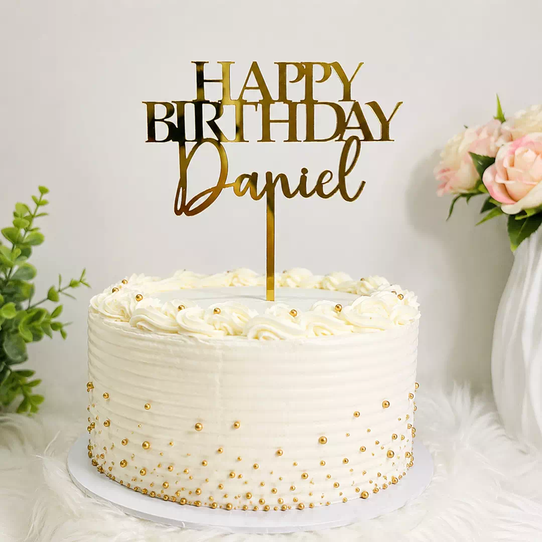 Personalised Happy Birthday Gold Script Topper – Custom Gold Cake Topper UAE - Image 2