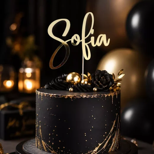 Personalised Name Gold Script Topper – Custom Gold Cake Topper UAE