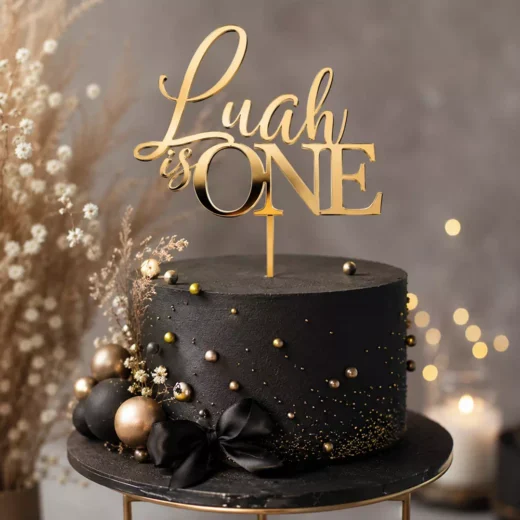 Personalised Is One Gold Script Topper – Custom Gold Cake Topper UAE
