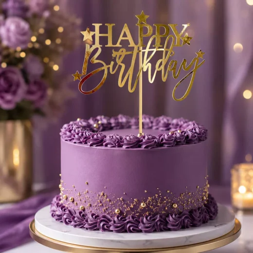 Happy Birthday Gold Star Script Topper – Custom Gold Cake Topper UAE