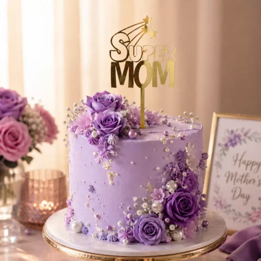 Super Mom Gold Script Topper – Custom Gold Cake Topper UAE