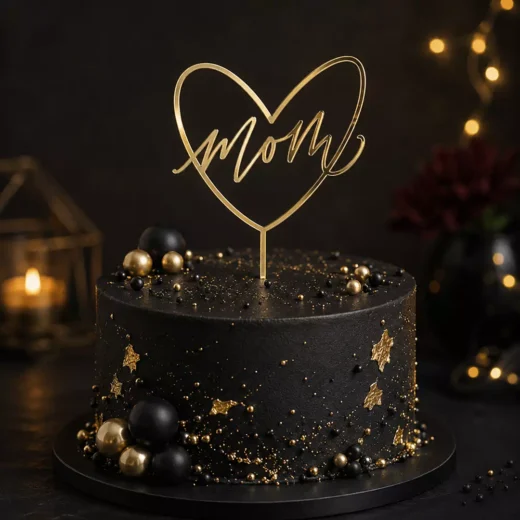 Mom Gold Heart Script Topper – Custom Gold Cake Topper UAE