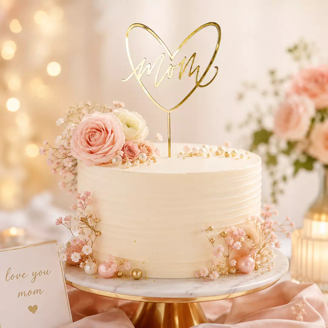 Mom Gold Heart Script Topper – Custom Gold Cake Topper UAE - Image 4