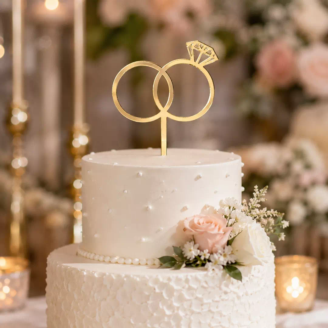 Gold Engagement Rings Topper – Custom Gold Cake Topper UAE - Image 2