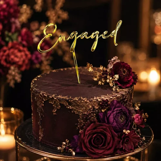 Engaged Gold Script Topper – Custom Gold Cake Topper UAE