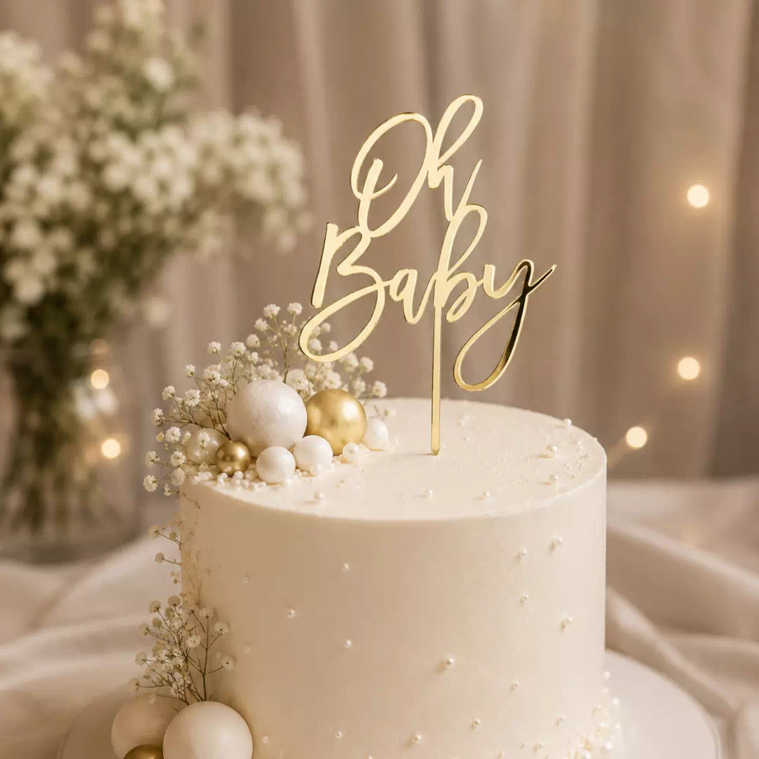Oh Baby Gold Script Topper – Custom Gold Cake Topper UAE - Image 2