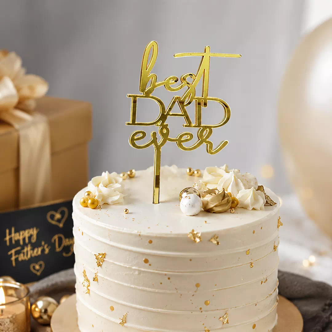 Best Dad Ever Gold Script Topper – Custom Gold Cake Topper UAE - Image 2