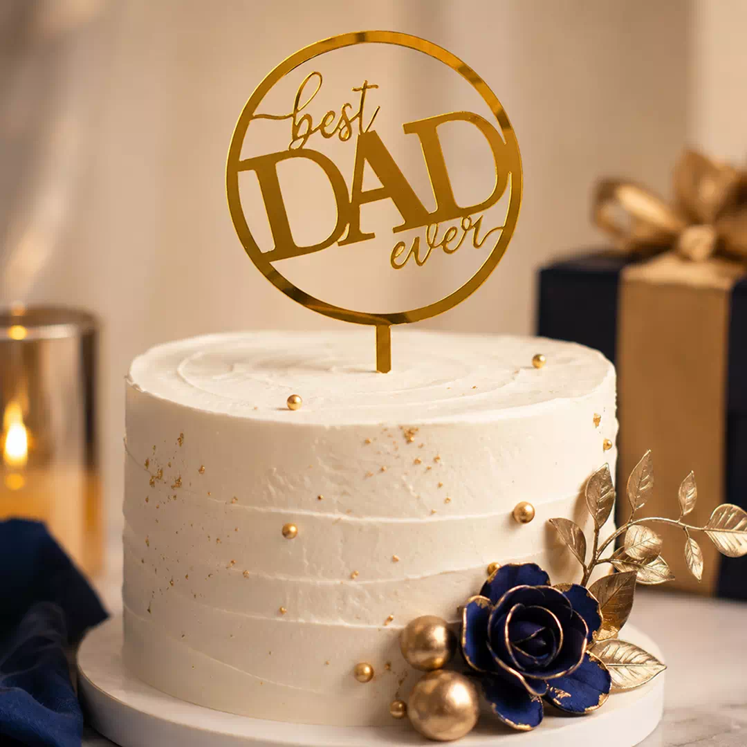 Best Dad Ever Gold Badge Topper – Custom Gold Cake Topper UAE - Image 2