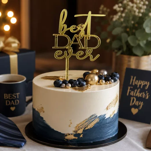 Best Dad Ever Gold Script Topper – Custom Gold Cake Topper UAE