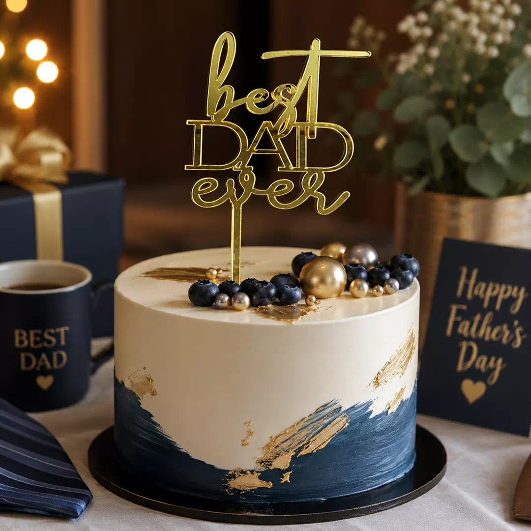 Best Dad Ever Gold Script Topper – Custom Gold Cake Topper UAE