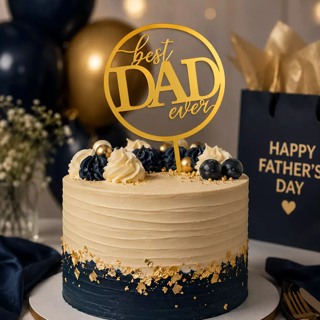 Best Dad Ever Gold Badge Topper – Custom Gold Cake Topper UAE