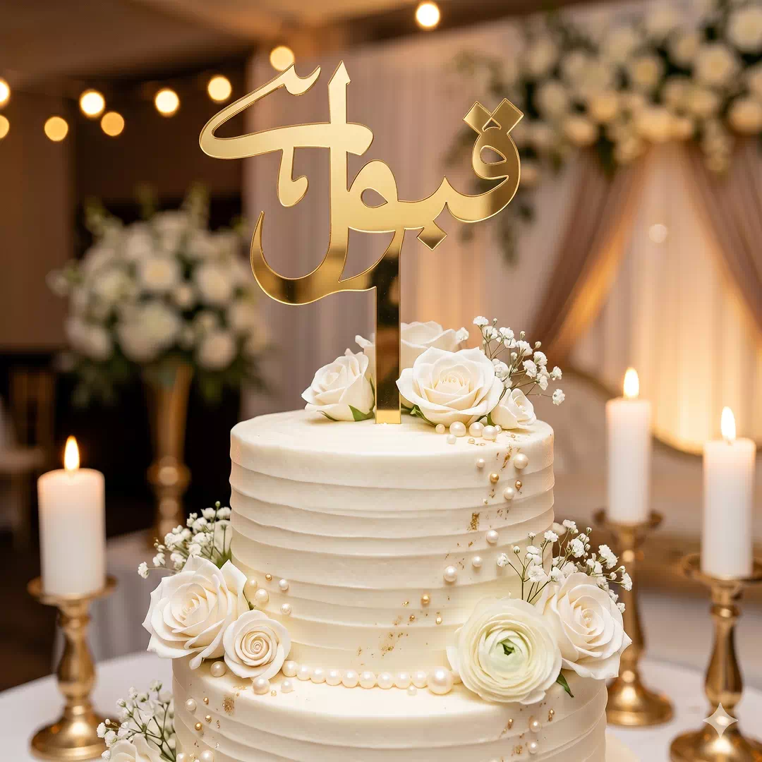 Gold Arabic Calligraphy Cake Topper – Elegant Wedding Script – Custom Gold Cake Topper UAE - Image 2