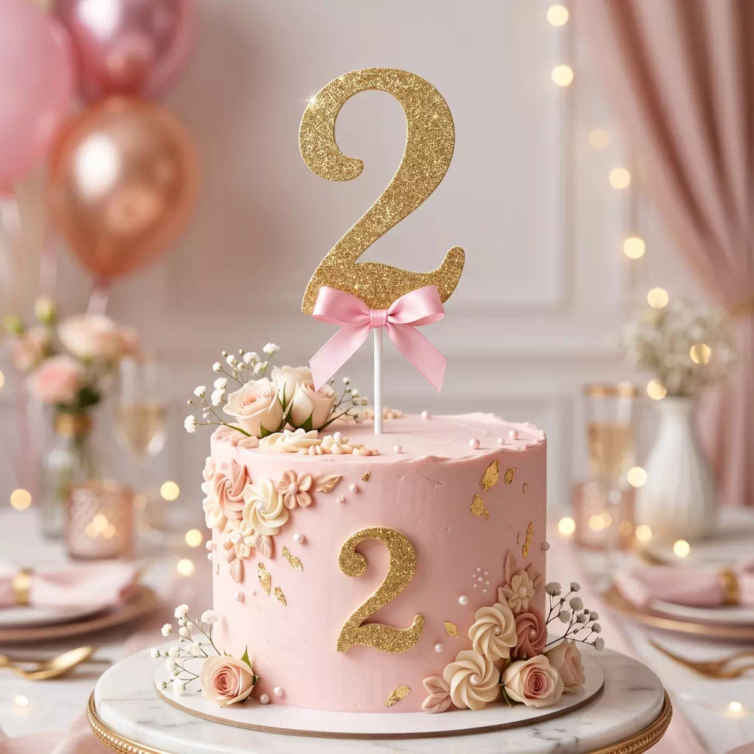 Gold Glitter Number Cake Topper – 2nd Birthday – Custom Gold Cake Topper UAE - Image 2