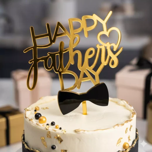 Happy Father's Day Gold Script Topper – Custom Gold Cake Topper UAE