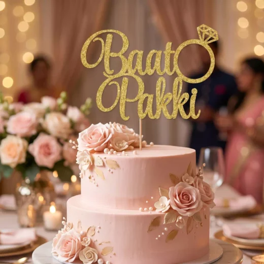Baat Pakki Gold Ring Script Topper – Custom Gold Cake Topper UAE