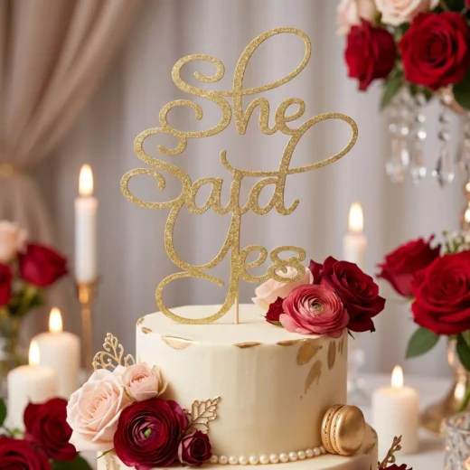 She Said Yes Gold Script Topper – Custom Gold Cake Topper UAE