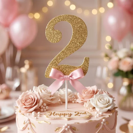 Gold Glitter Number Cake Topper – 2nd Birthday – Custom Gold Cake Topper UAE