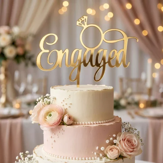 Engaged Elegant Gold Script Topper – Custom Gold Cake Topper UAE
