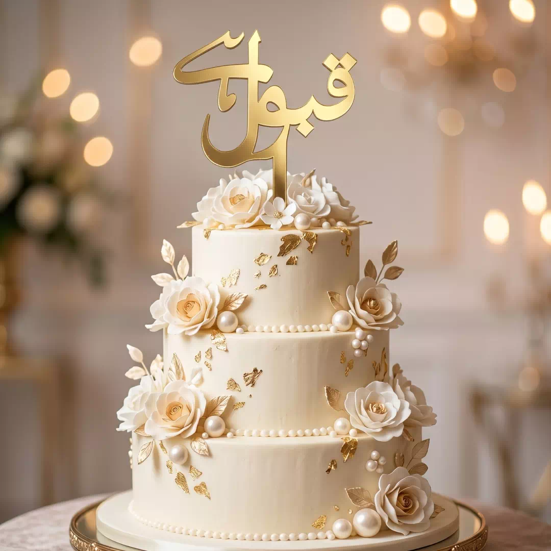 Gold Arabic Calligraphy Cake Topper – Elegant Wedding Script – Custom Gold Cake Topper UAE - Image 4