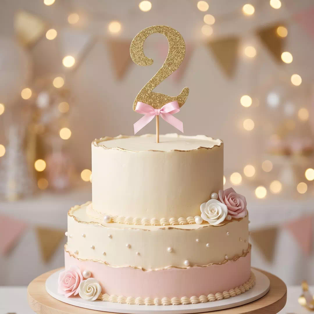 Gold Glitter Number Cake Topper – 2nd Birthday – Custom Gold Cake Topper UAE - Image 4
