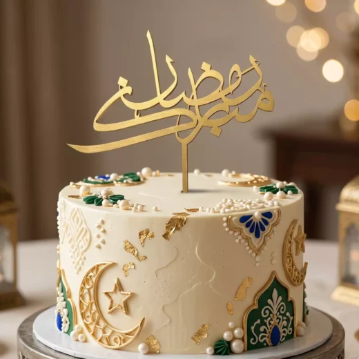 Gold Arabic Script Cake Topper – Floral Celebration – Custom Gold Cake Topper UAE