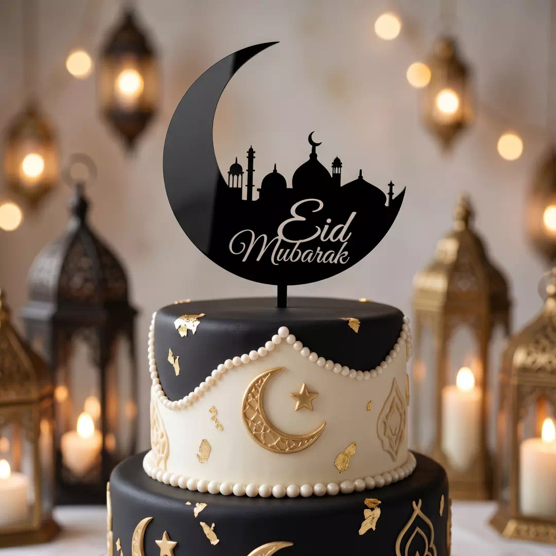 Eid Mubarak Crescent Moon Cake Topper – Custom Gold Cake Topper UAE - Image 2