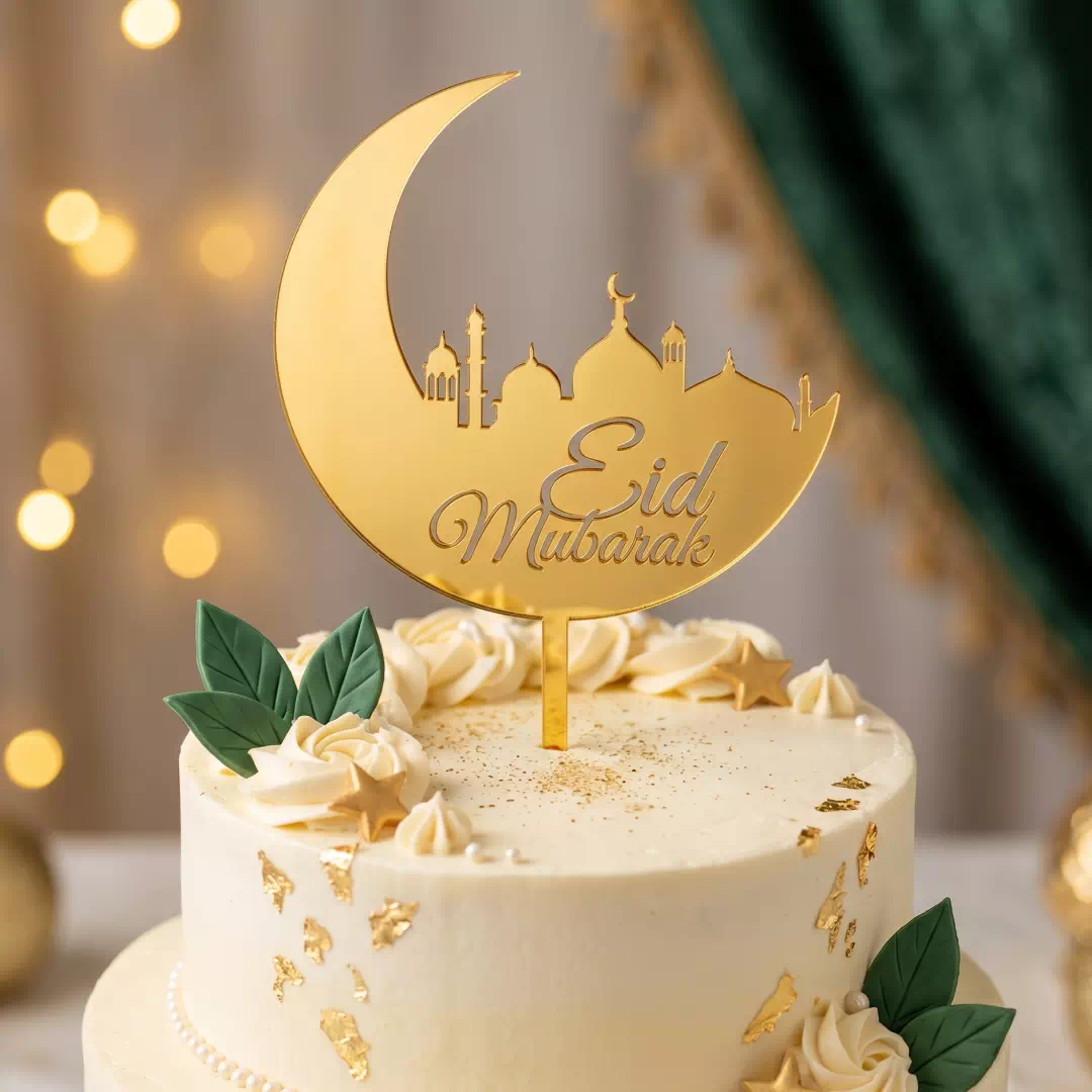 Eid Mubarak Crescent Moon Cake Topper – Custom Gold Cake Topper UAE - Image 3