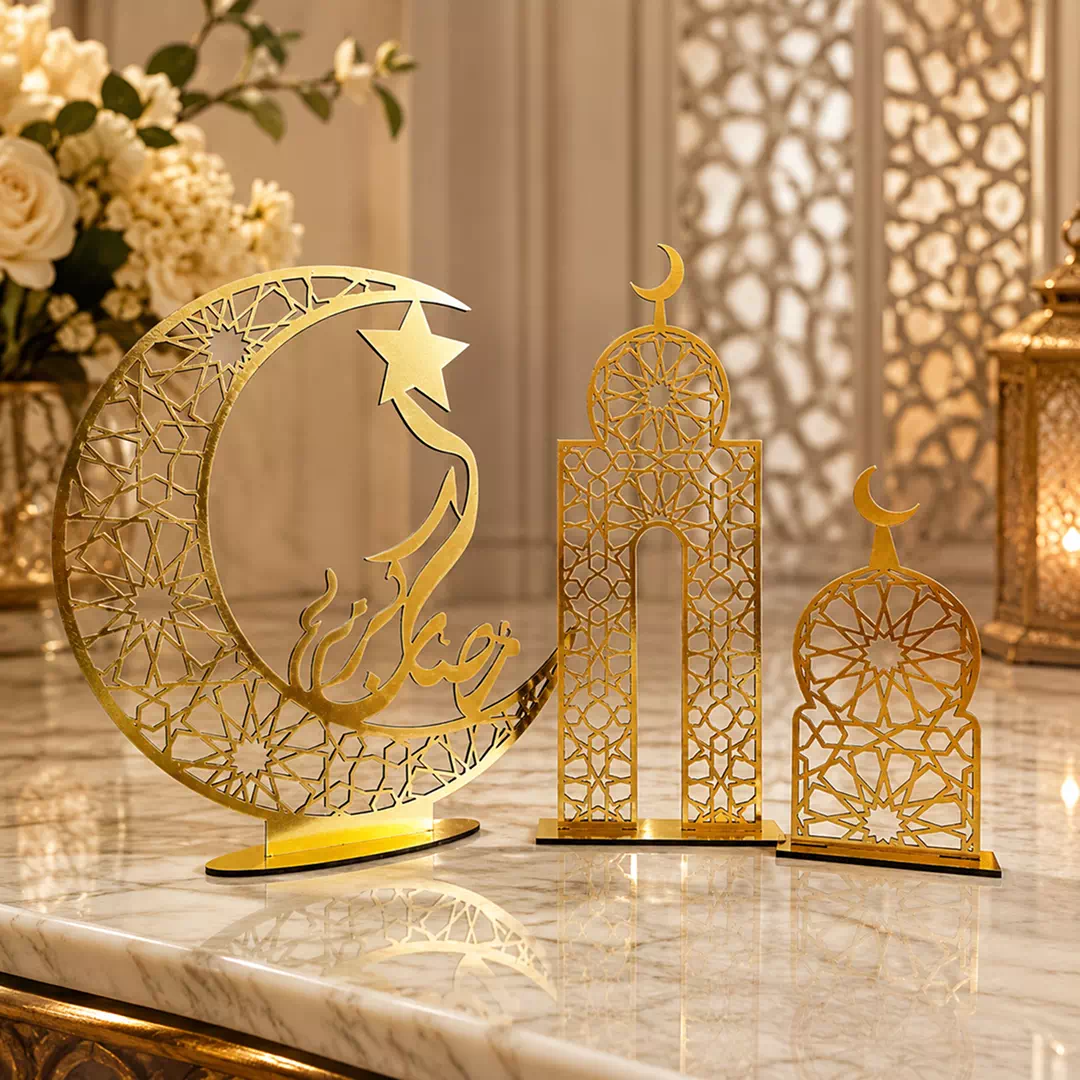 Gold Crescent Moon Mosque Standee – Ramadan Eid Home Decor UAE - Image 2