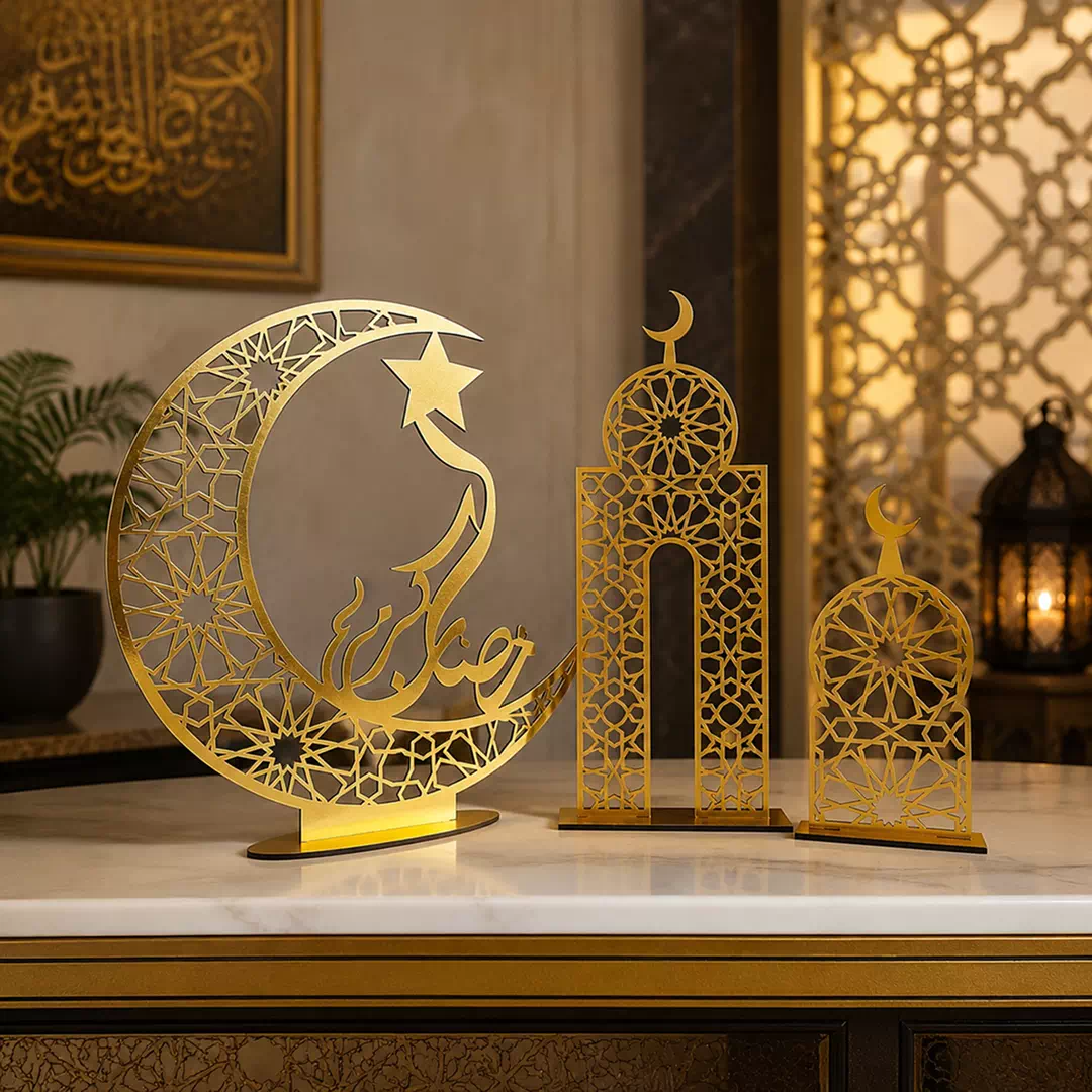 Gold Crescent Moon Mosque Standee – Ramadan Eid Home Decor UAE - Image 3