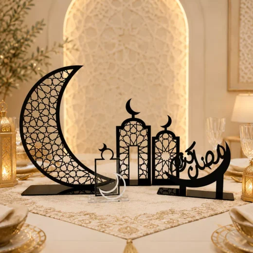 Black Crescent Moon Mosque Standee Set – Ramadan Eid Home Decor UAE
