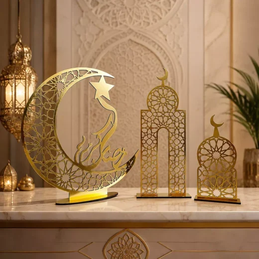 Gold Crescent Moon Mosque Standee – Ramadan Eid Home Decor UAE
