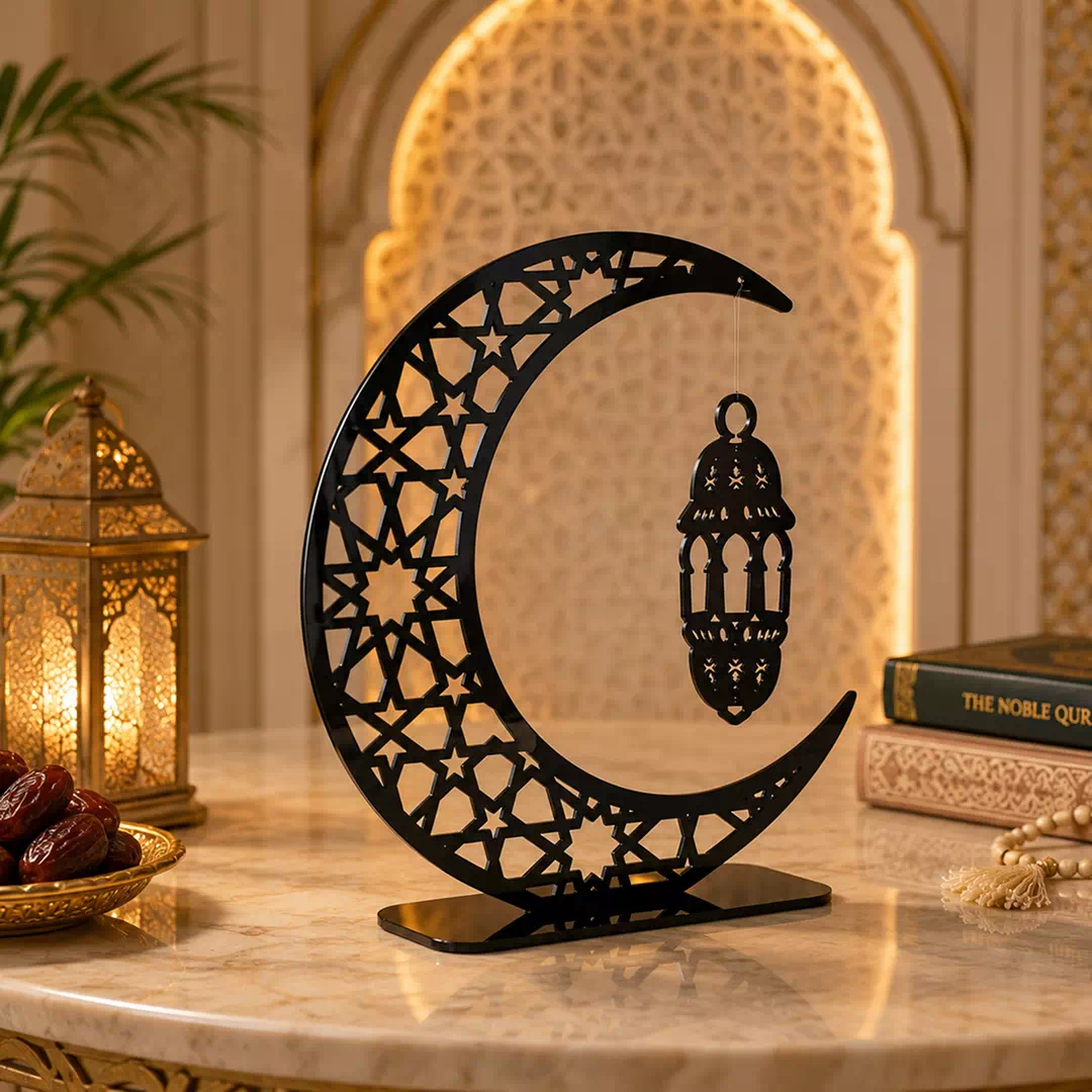 Black Crescent Moon Mosque Cutout Standee – Ramadan Eid Home Decor UAE - Image 2