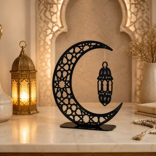 Black Crescent Moon Mosque Cutout Standee – Ramadan Eid Home Decor UAE