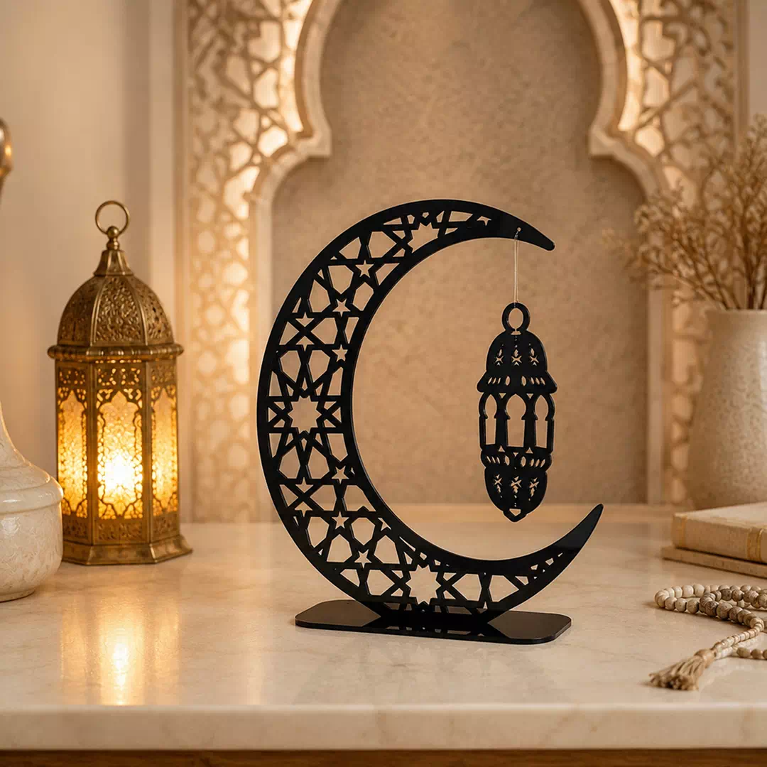 Black Crescent Moon Mosque Cutout Standee – Ramadan Eid Home Decor UAE