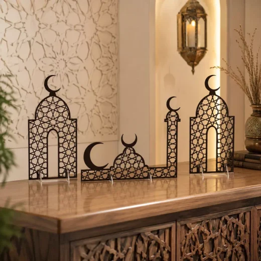 Black White Mosque Arch Standee Set – Ramadan Eid Home Decor UAE