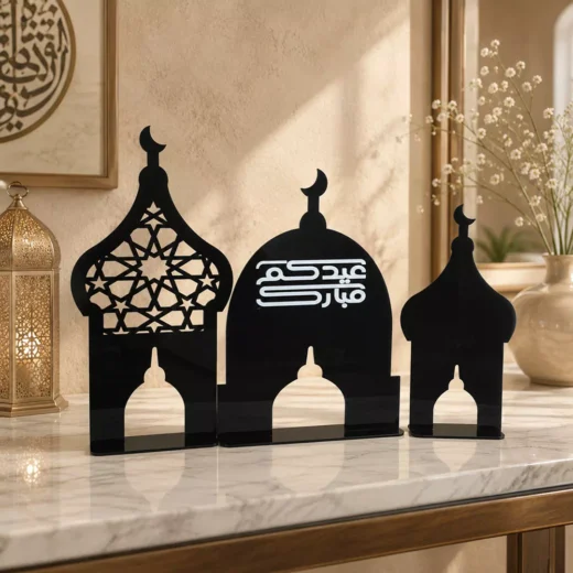 Black Mosque Silhouette Pair Standee – Ramadan Eid Home Decor UAE