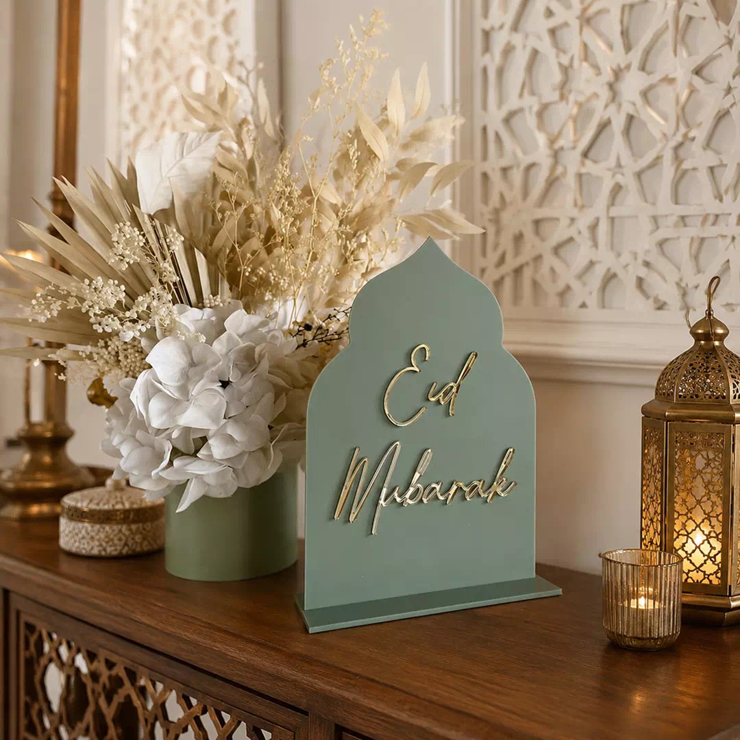 Sage Green Eid Mubarak Floral Standee – Ramadan Eid Home Decor UAE