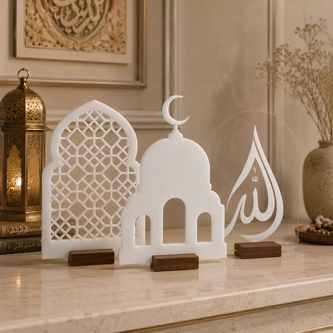 White Mosque Arch Allah Script Set – Ramadan Eid Home Decor UAE - Image 3