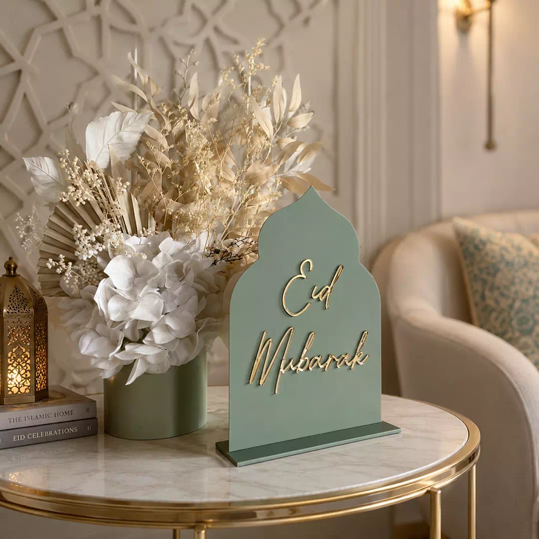 Sage Green Eid Mubarak Floral Standee – Ramadan Eid Home Decor UAE - Image 3