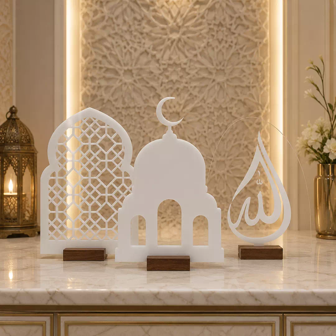 White Mosque Arch Allah Script Set – Ramadan Eid Home Decor UAE - Image 4