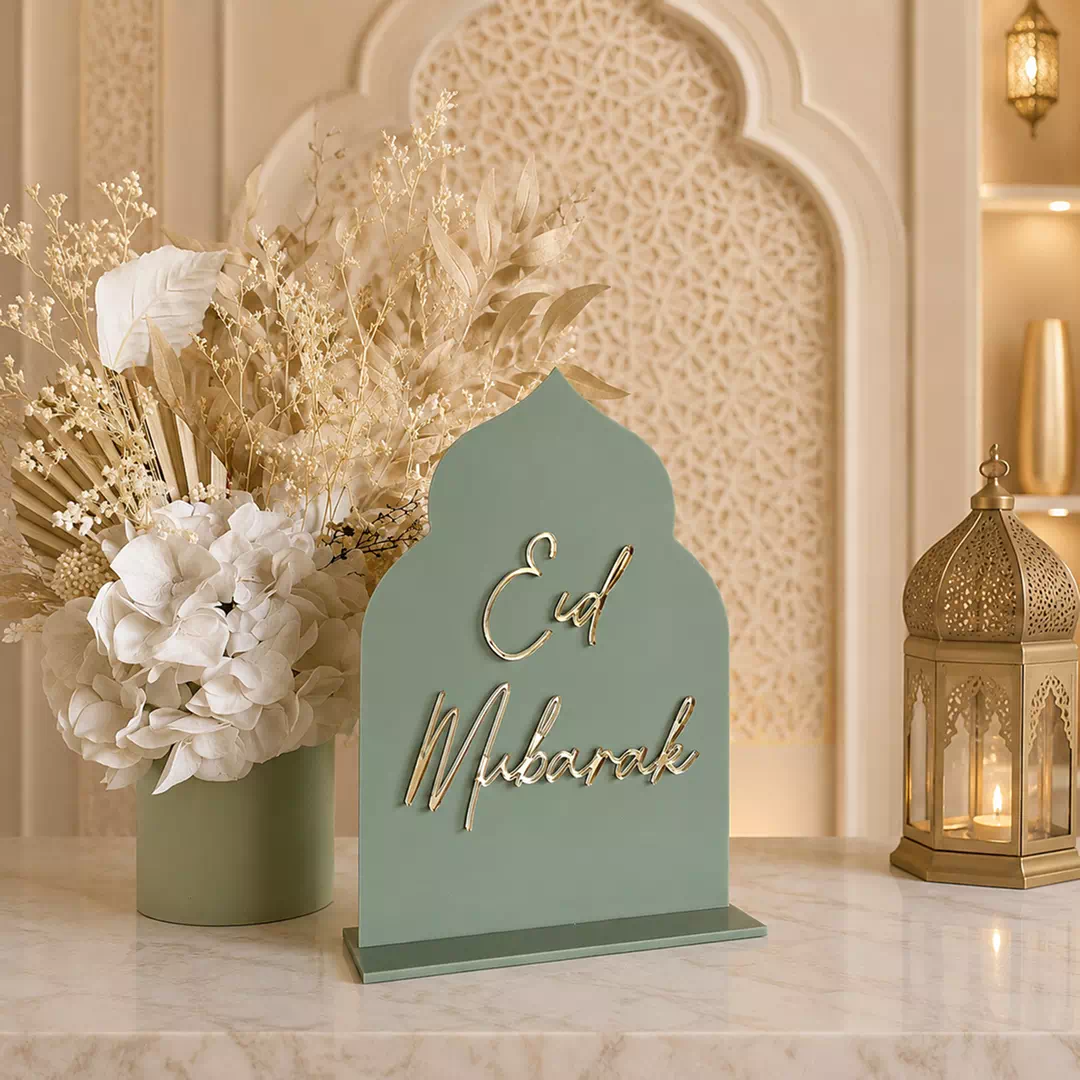 Sage Green Eid Mubarak Floral Standee – Ramadan Eid Home Decor UAE - Image 4